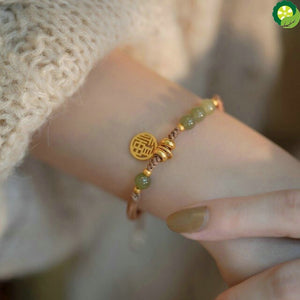 Chinese Character Natural Hetian Jade Lucky Charm Woven Braided Bracelets