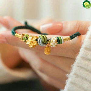 Lucky Blessing Flower Green Rope Chain Braided Bracelets