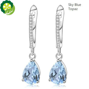 Natural Sky Blue Topaz Earrings Genuine 925 Sterling Silver Fine Jewelry 7x10mm Drop Earring For Women