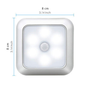 Battery Powered 6 LED Square Motion Sensor Night Lights PIR Induction Under Cabinet Light Closet Lamp  for Stairs Kitchen
