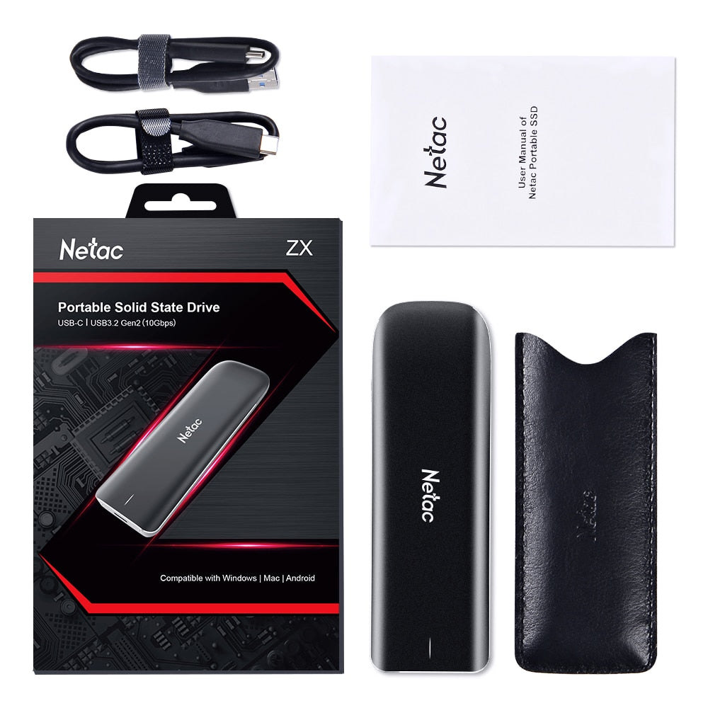 Netac ZX Portable SSD Hard Drive 1TB 500GB 250GB Read Speeds up to 980MB/s SSD External Solid State Drives for Mac Latop/Desktop